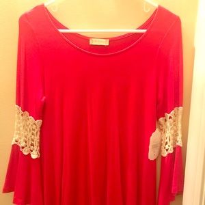 Altar’d State Red Flowy Knit Top w/ Flare Sleeves